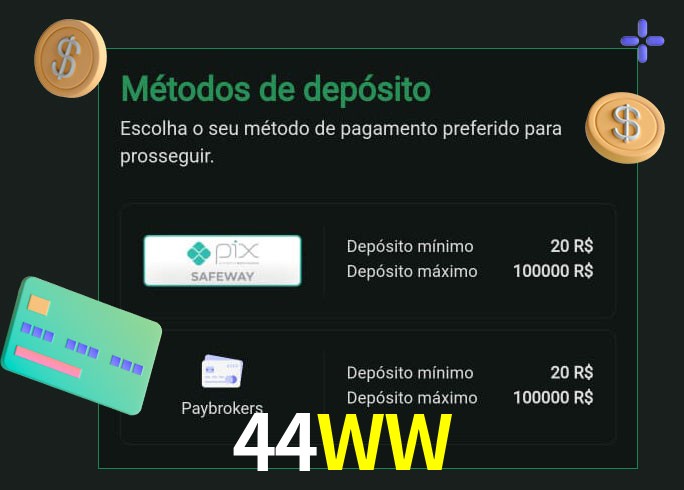 O cassino 44WW oferece uma grande variedade de métodos de pagamento